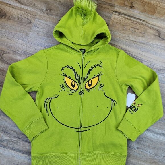 🔸️NWT The Grinch Green Zippered Hoodie Sweatshirt Youth XLarge - Picture 2 of 11